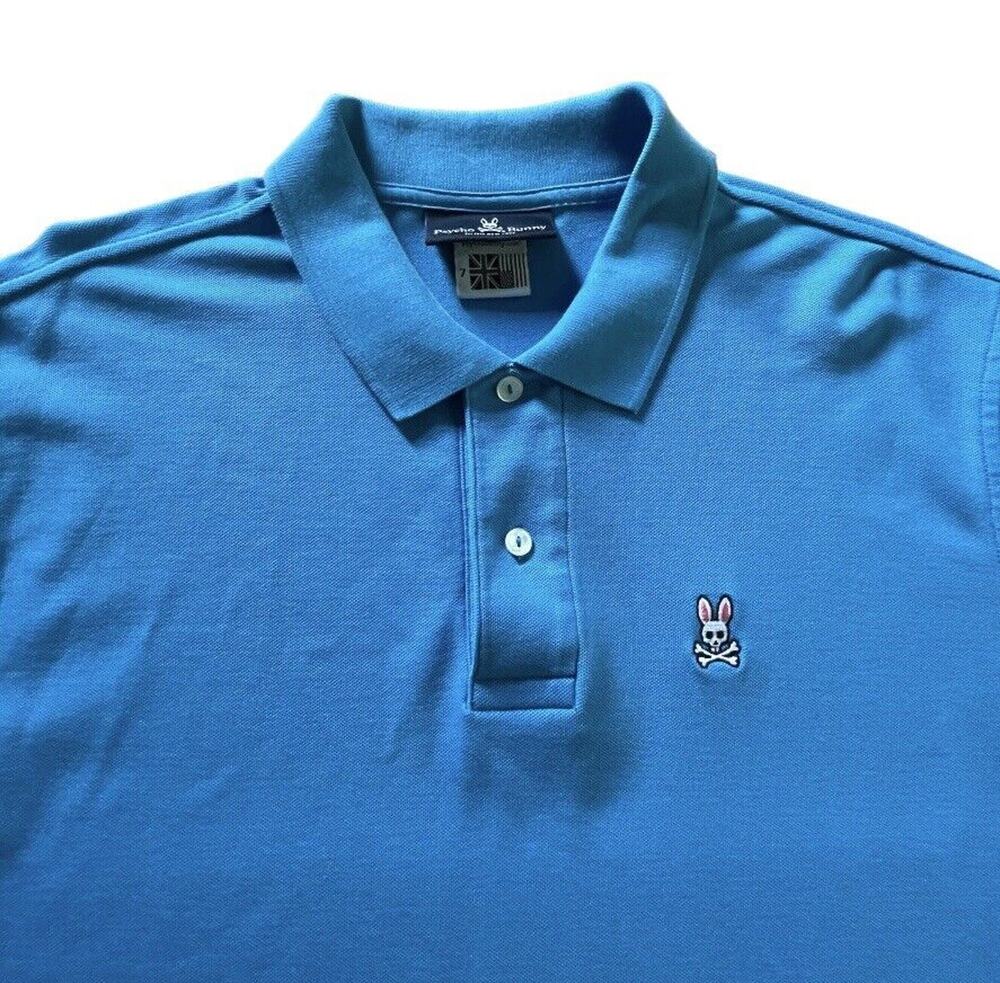 Psycho Bunny Polo Shirt Mens Large Blue Pima Cotton Knit Peru MINT